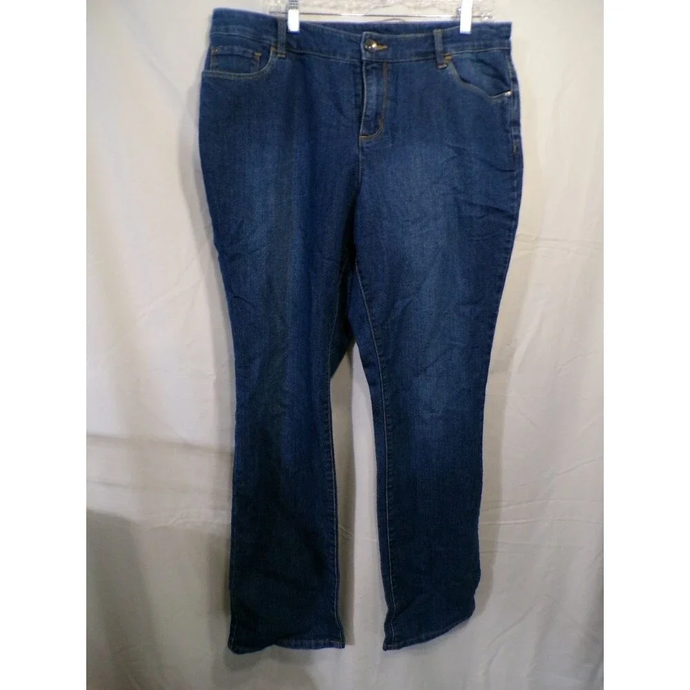 CJ Banks Women's Jeans 14W Blue Relaxed Straight Denim Rhinestone Back Pockets